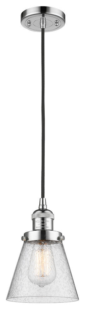 1-Light Small Cone 6" Pendant, Polished Chrome, Glass: Seedy