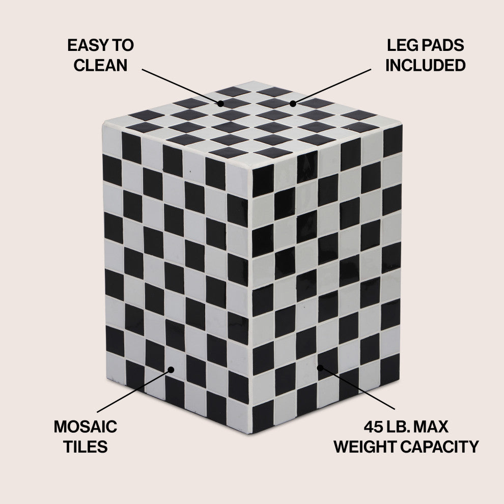 Callista 18" Modern Bohemian Ceramic Tiled Rectangle End Table