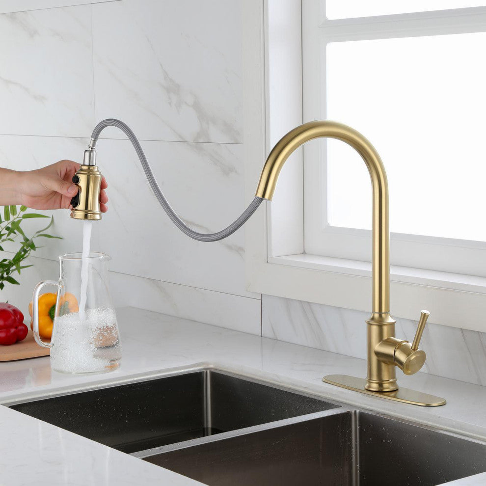 Touch Kitchen Sink Faucet With Pull Down Sprayer, Single-Handle, Brushed Gold