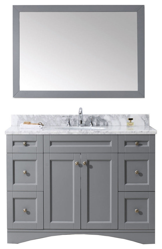 Virtu Elise 48" Single Bathroom Vanity, Gray With Marble Top, With Mirror