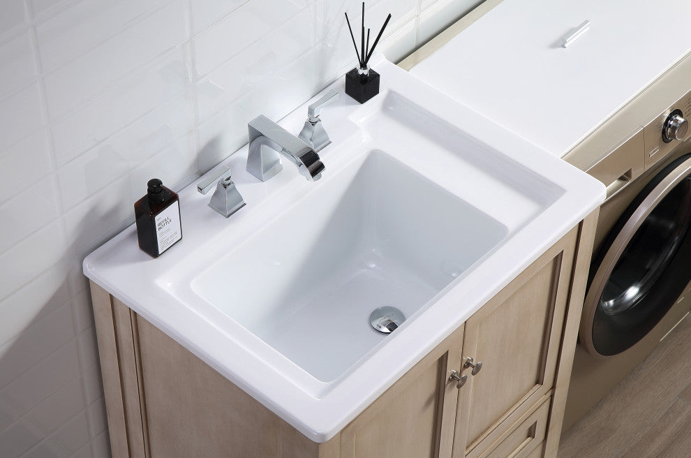 Stufurhome Delia 30" Laundry Utility Sink, Off-White
