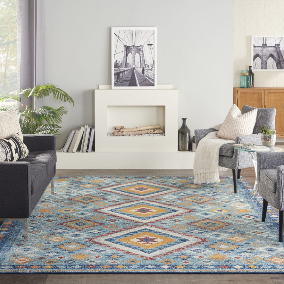 8" x 10" Blue and Multi Diamonds Area Rug