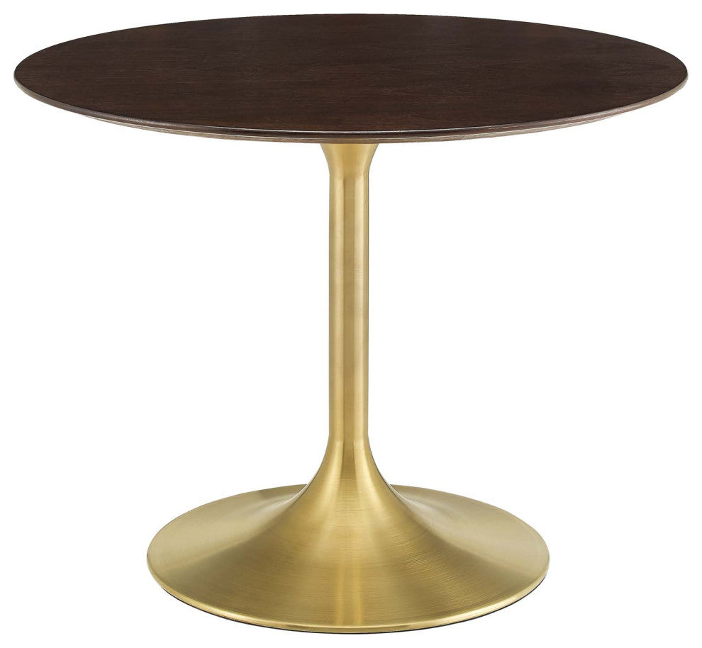 Dining Table, Round, Wood, Gold Dark Brown Brown Walnut, Cafe Bistro Restaurant