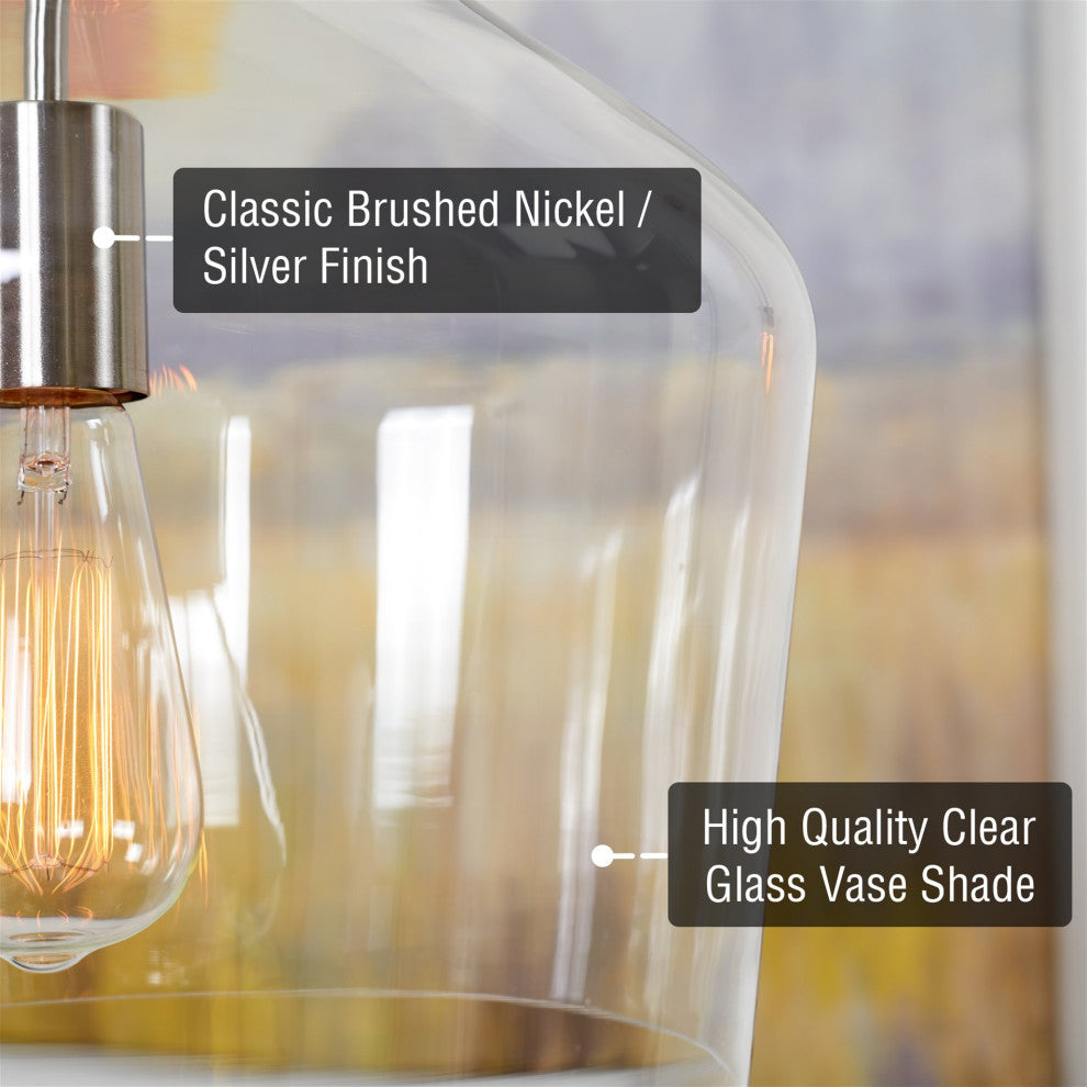 Kira Home Lucy 16" Pendant Light, Glass Vase Shade, Adjustable Hanging Height