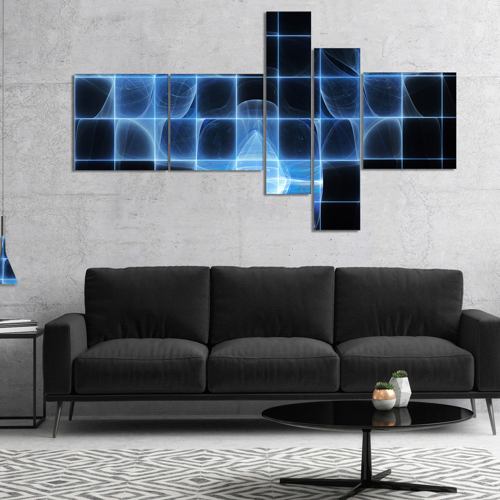 Bright Blue Bat on Radar Screen, Abstract Canvas Art Print, 60"x32", 5 panels