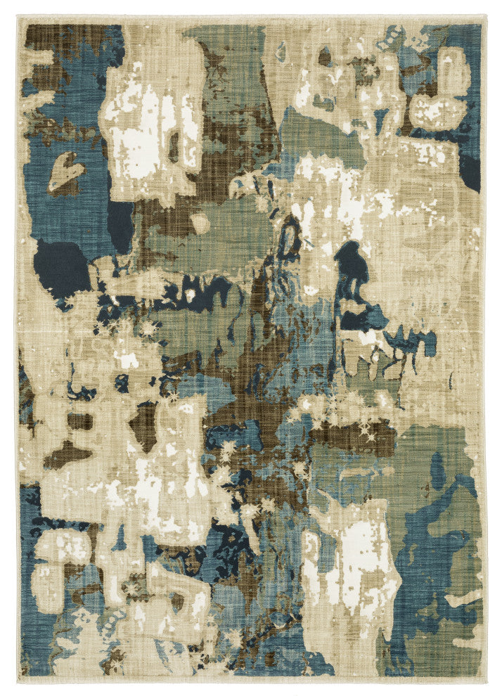 Ronan Abstract Beige/ Multi Hi-low Pile Fringed Edge Area Rug 3'3" x 5'