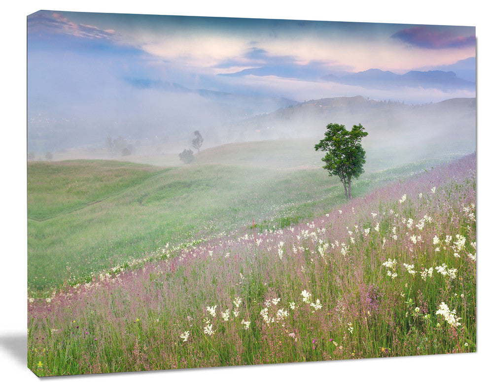 Foggy Summer Morning in Mountains, Large Landscape Canvas Art Print, 20"x12"