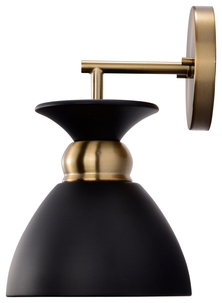 Perkins 1-Light Wall Sconce, Matte Black With Burnished Brass