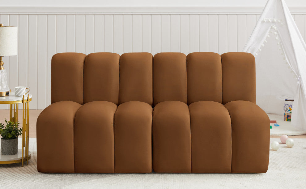 Arc Velvet Upholstered 2-Pc. Modular Sofa, Saddle
