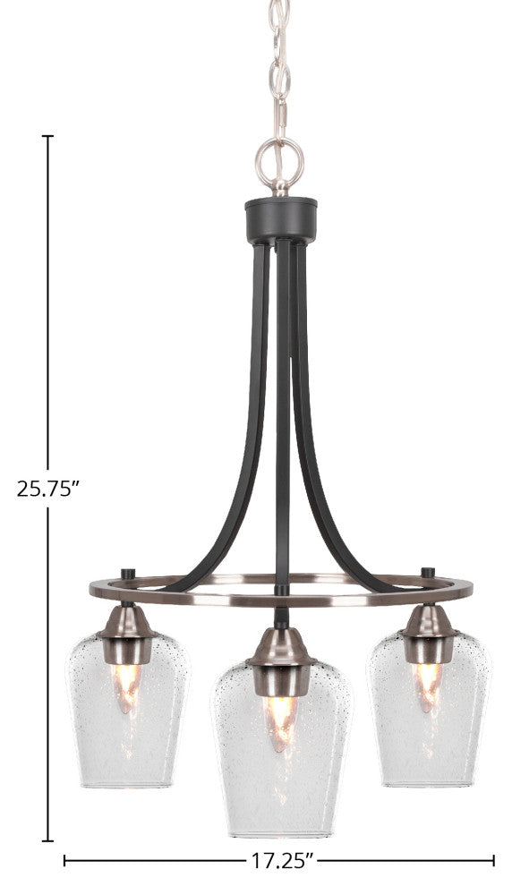 Paramount 3-Light Chandelier, Matte Black & Brushed Nickel, 5" Clear Bubble
