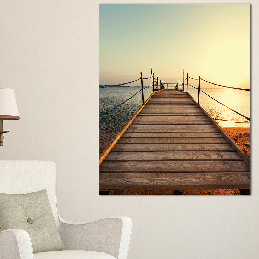 "Strong Wooden Boardwalk Into Sea" Large Sea Bridge Canvas Print, 30"x40"