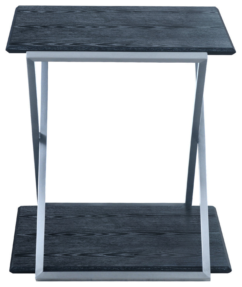 Westlake Black Veneer End Table with Brushed Stainless Steel Frame