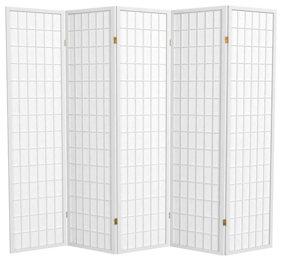 6' Tall Window Pane Shoji Screen, White, 5 Panels