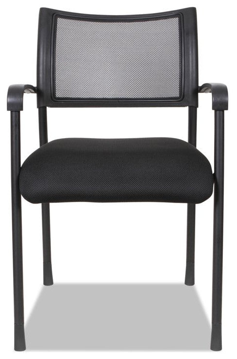 Comfortable Office Guest Chair, Metal Frame With Padded Mesh Fabric Seat, Black