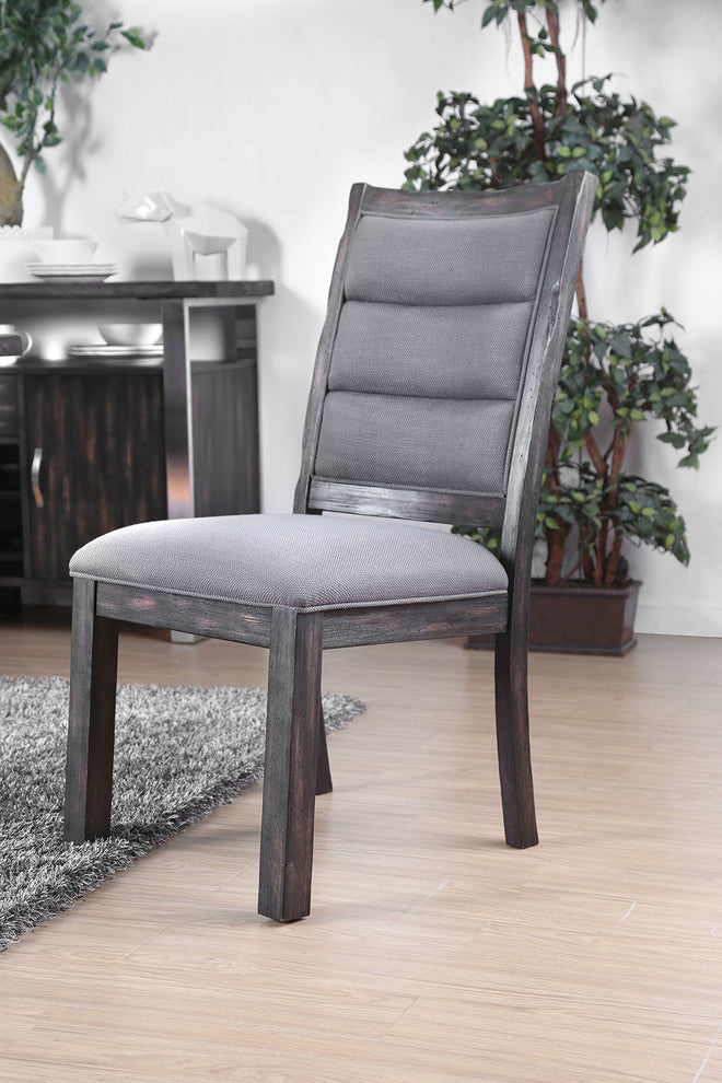 Wooden and Fabric Upholstered Side Chair, Gray, Pack of Two