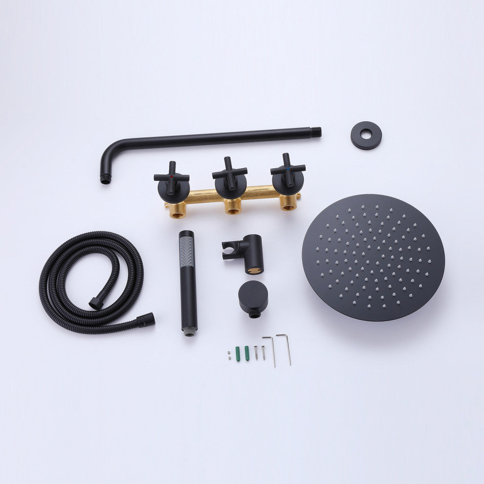Wall Mount Shower Set with 10 Inches Shower Head and Handheld, Matte Black
