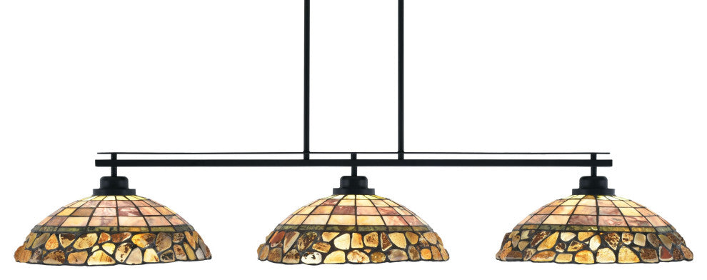 Odyssey 3-Light Island Light With Round Fitter, 16" Cobblestone Art Glass