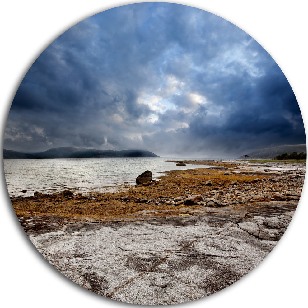 Norway Ocean Coast Land, Photo Landscape Round Metal Wall Art, 23"