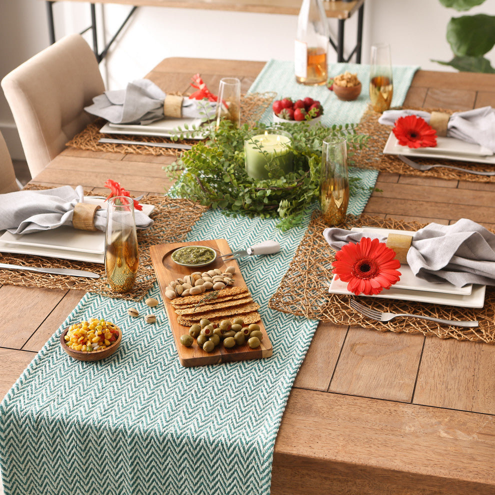Teal Chevron Handloom Table Runner 15x72