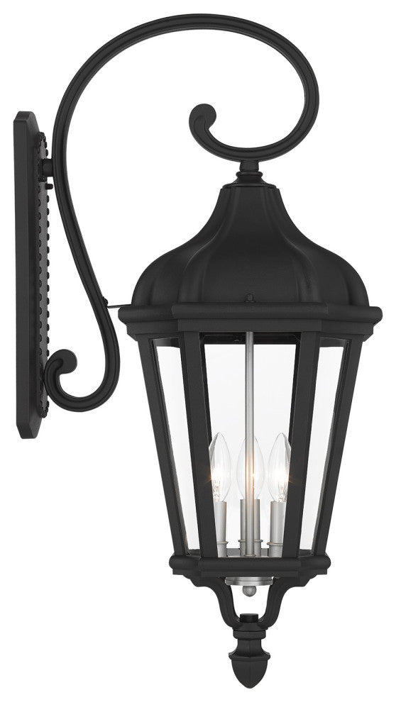 Morgan 3 Light Textured Black, Antique Silver Cluster Large Outdoor Wall Lantern