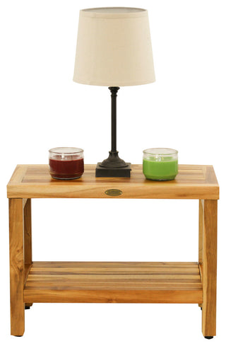 EcoDecors EarthyTeak Classic Teak Shower Bench With Shelf, 24"