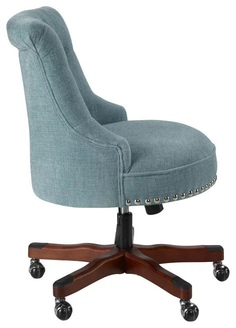 Classic Office Chair, Swivel Design & Diamond Button Tufted Back, Aqua
