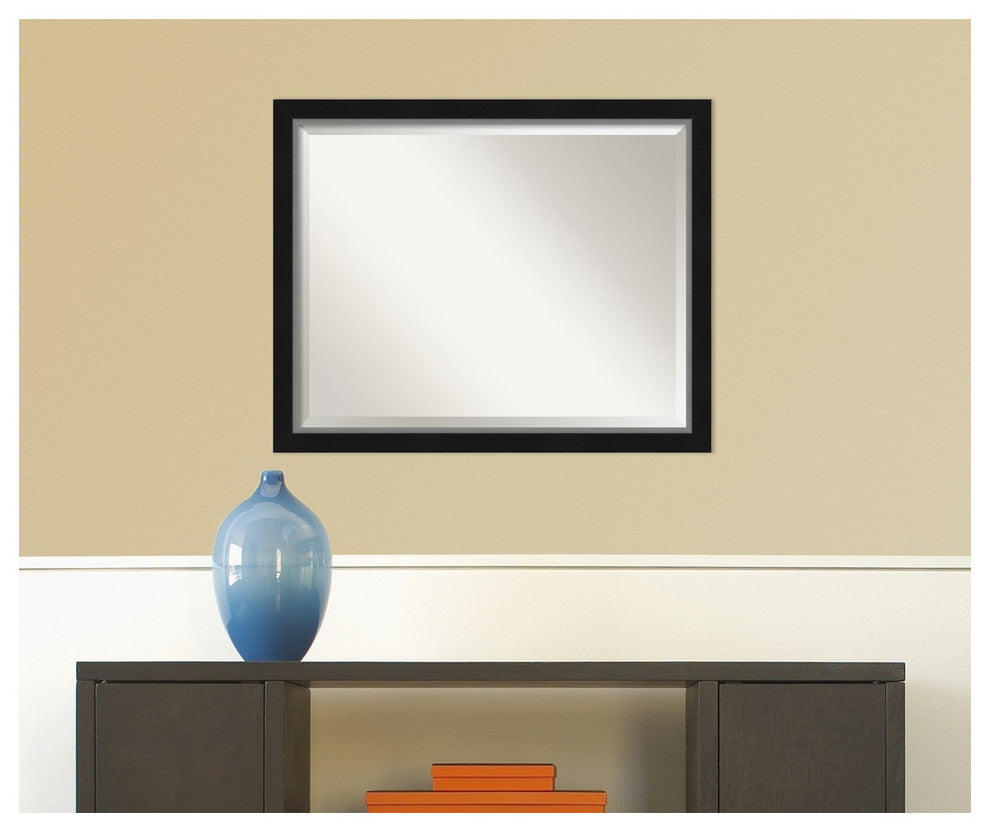 Eva Black Silver Narrow Beveled Bathroom Wall Mirror - 31 x 25 in.