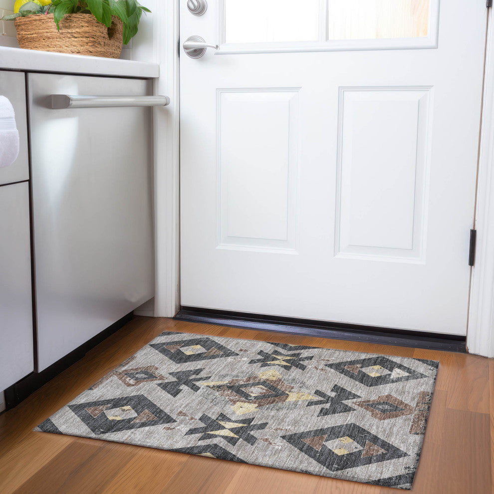 Machine Washable Indoor/Outdoor Chantille ACN1882 Taupe 1'8" x 2'6" Rug