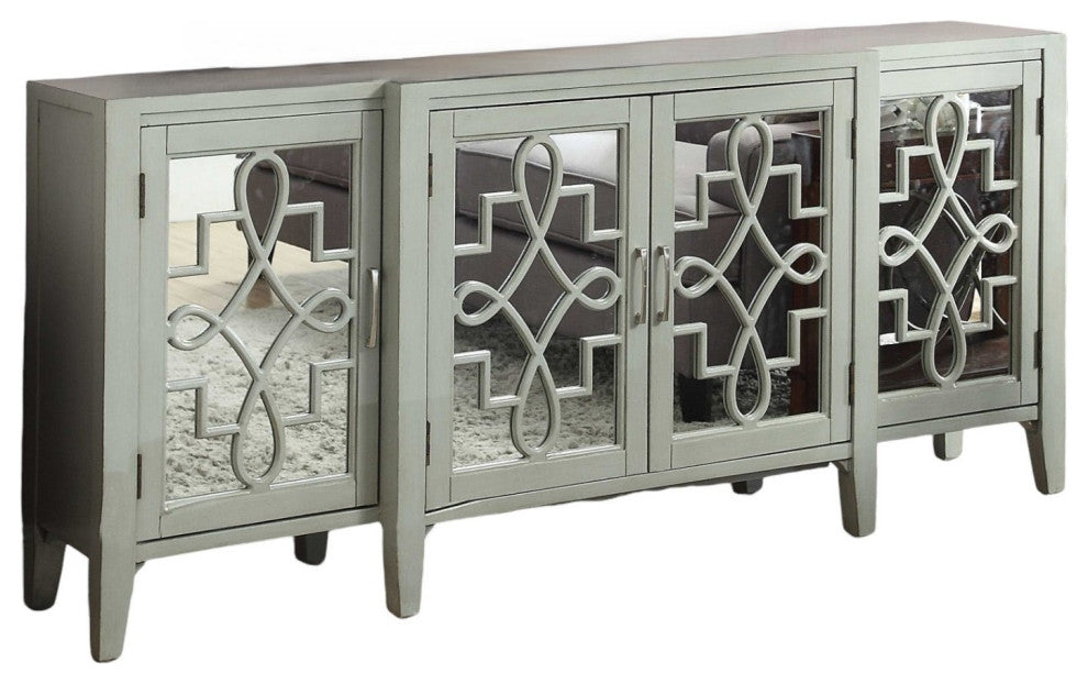 72" Gray And Silver Mirrored Wood Distressed Solid Console Table