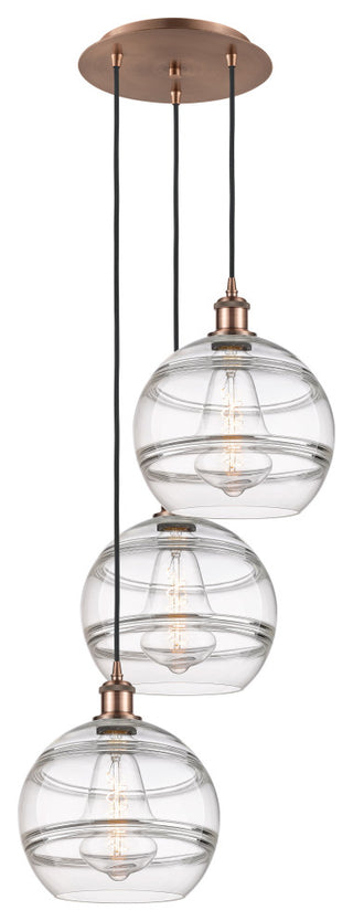 Ballston-Rochester 3-Light 17" Cord Pendant, Antique Copper, Clear