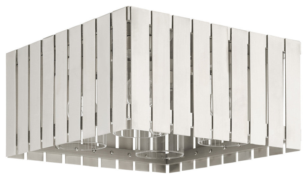 Livex Lighting Greenwich 4 Light Brushed Nickel Large Outdoor Flush Mount
