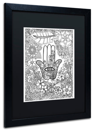KCDoodleArt 'Hamsa Hand' Art, Black Frame, Black Matte, 16"x20"