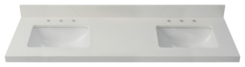 Chantilly White Quartz Top With Mounted White Rectangular Ceramic Basin, 61"