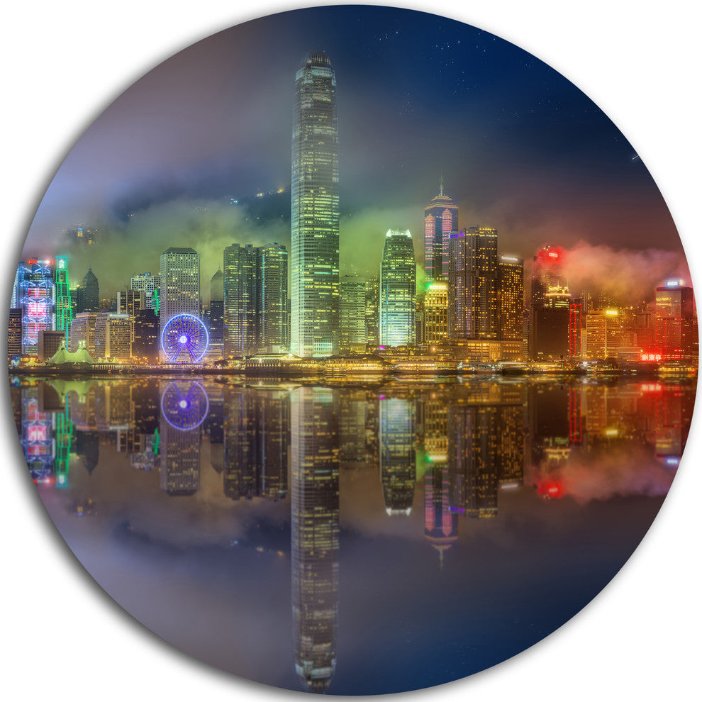 Hong Kong Panoramic View, Seascape Photo Disc Metal Wall Art, 11"