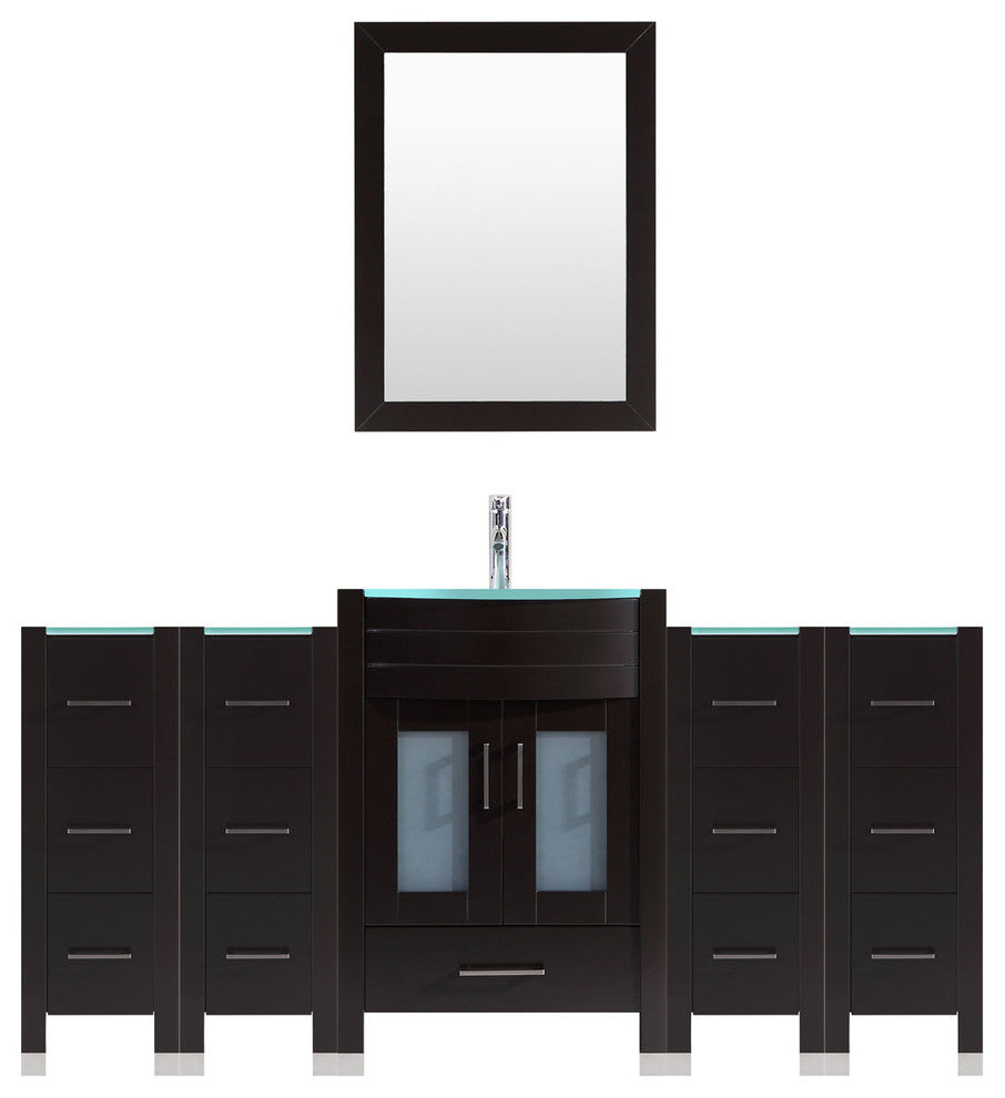 84" Black Vanity, 36" Single Sink Base, Quad 12 Drawer Bases, LV3-C9-84-B
