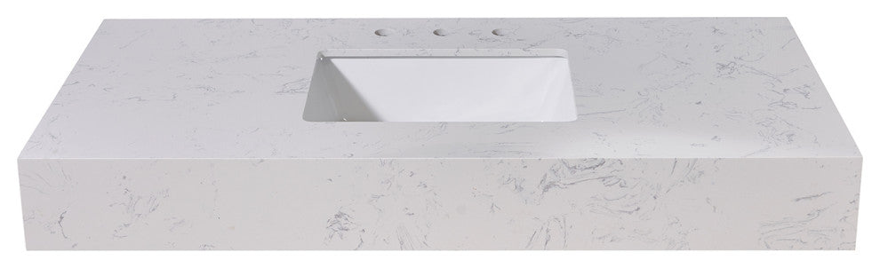 Merano Engineered Stone Vanity Top, Aosta White Apron With White Sink, 48"