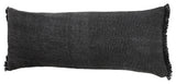 Muted Black Solid Stonewash Throw Pillow With Fringe, Black, 14"x36", Cover Only