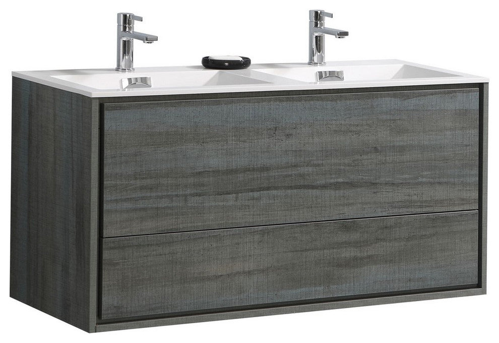 DeLusso 48" Double Sink Wall Mount Bathroom Vanity, Ocean Gray, Ocean Gray