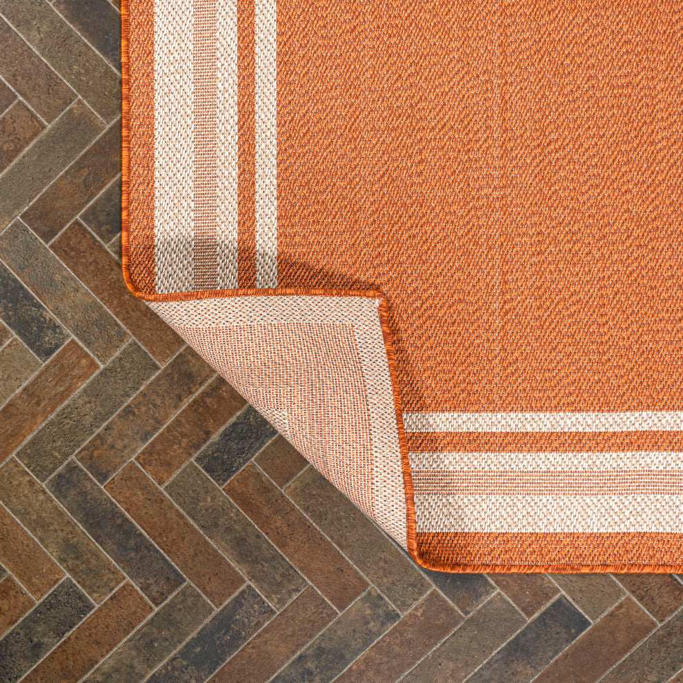 James Modern Border Stripe Indoor/Outdoor Area Rug, Orange/Cream, 8x10