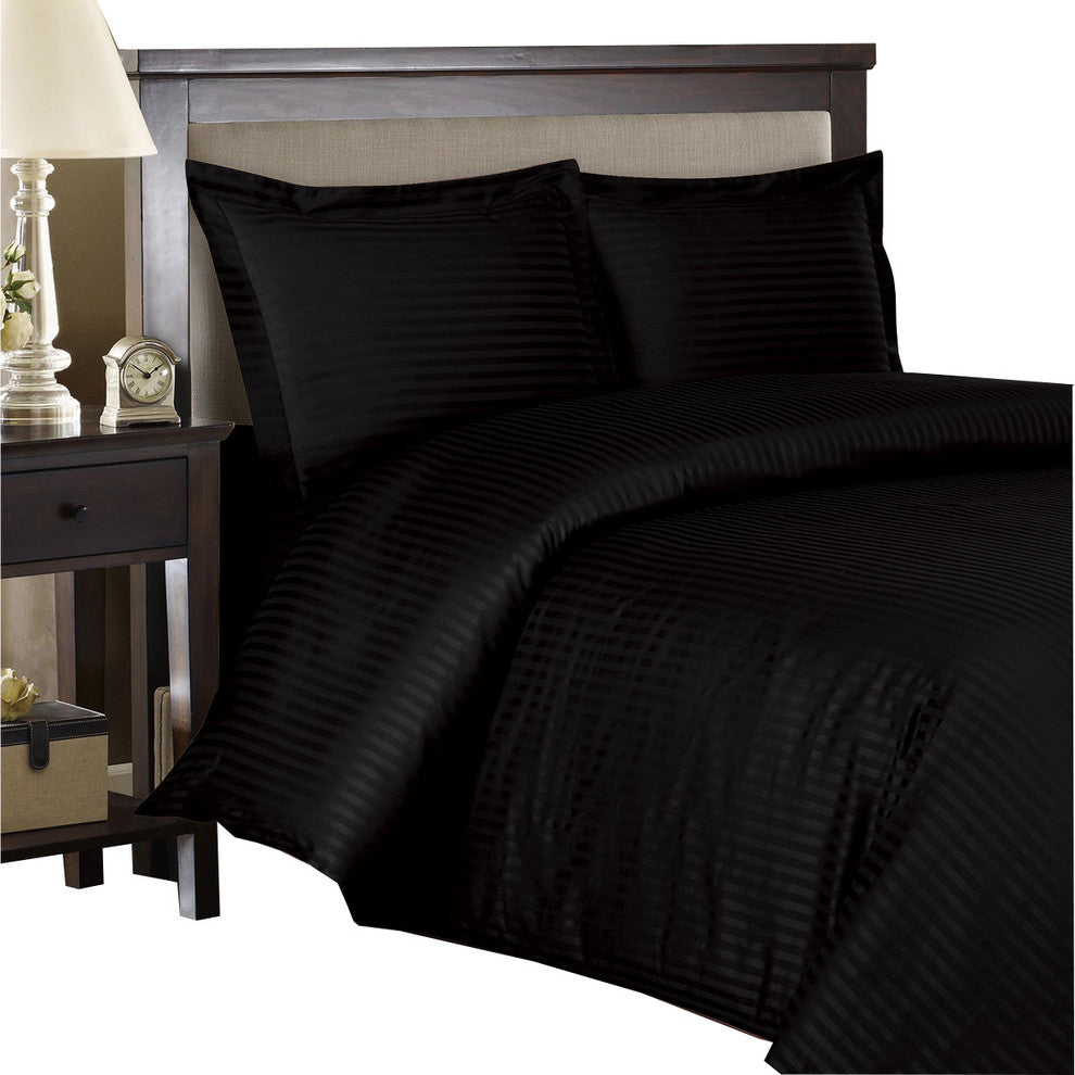 100% Cotton 300TC Striped Duvet Cover Set, Black, Twin/Twin Xl