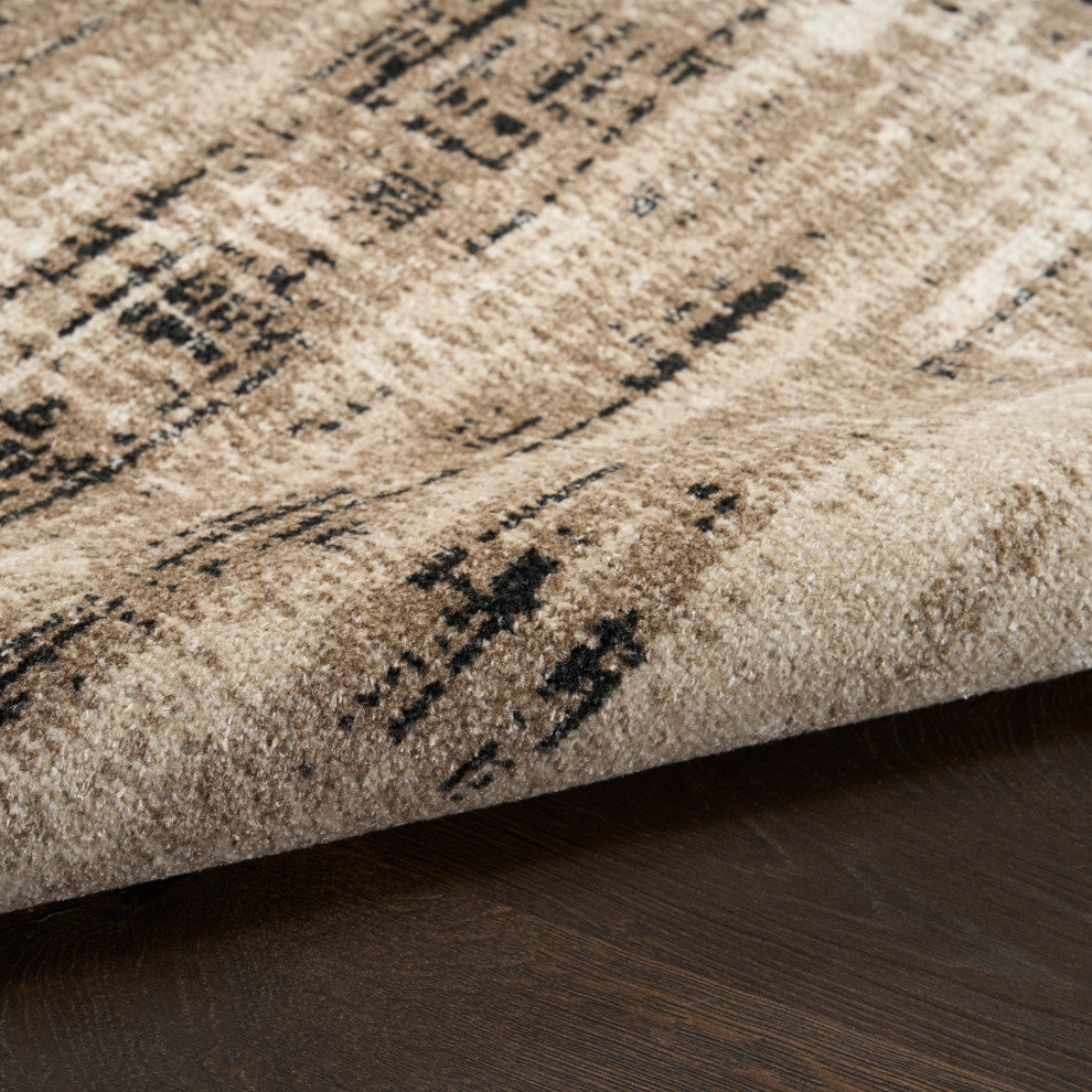 Nourison Washable Decor 6'7" x 9' Ivory Mocha Modern Indoor Rug