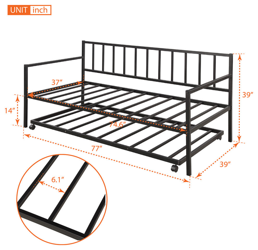 Gewnee Metal Twin Size Daybed with Trundle in Black