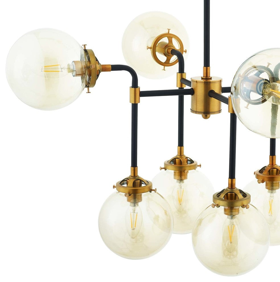 Ambition Amber Glass And Antique Brass 8 Light Pendant Chandelier EEI-2883