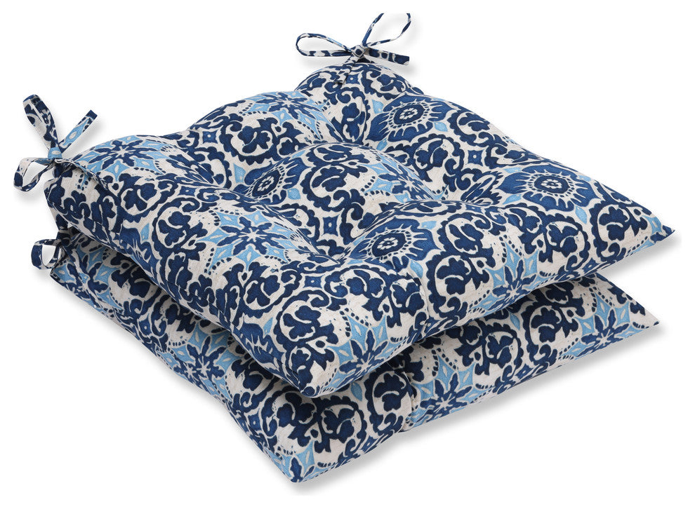 Woodblock Prism Blue Wrought Iron Seat Cushion, Set of 2