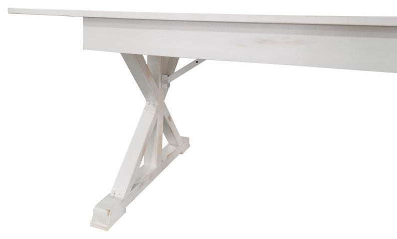 HERCULES 8' x 40" Rectangular Solid Pine Farm Table with X Legs, Antique Rustic White