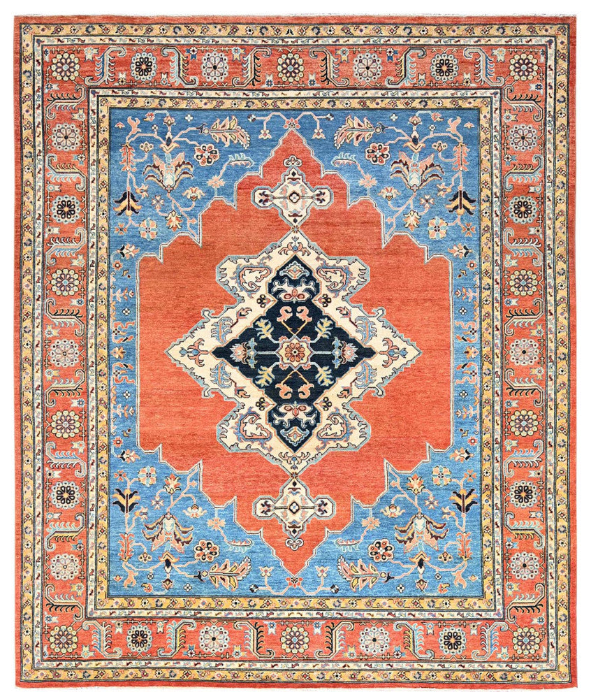 Orange, Soft Wool, Afghan Peshawar, Hand Knotted, Oriental Rug, 8'x9'10"