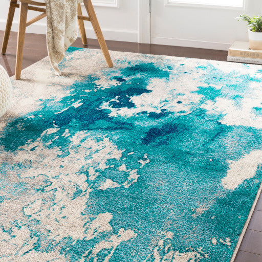 Surya Paramount PAR-1106 6'7"x9'6" Rug, Teal/Aqua/Dark Blue/Light Gray/Cream
