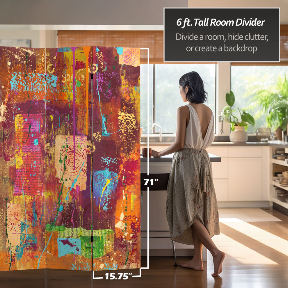 6' Tall India Double Sided Canvas Room Divider