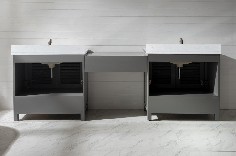 Estate Transitional Gray 102" Double Sink Bathroom Vanity Modular Set