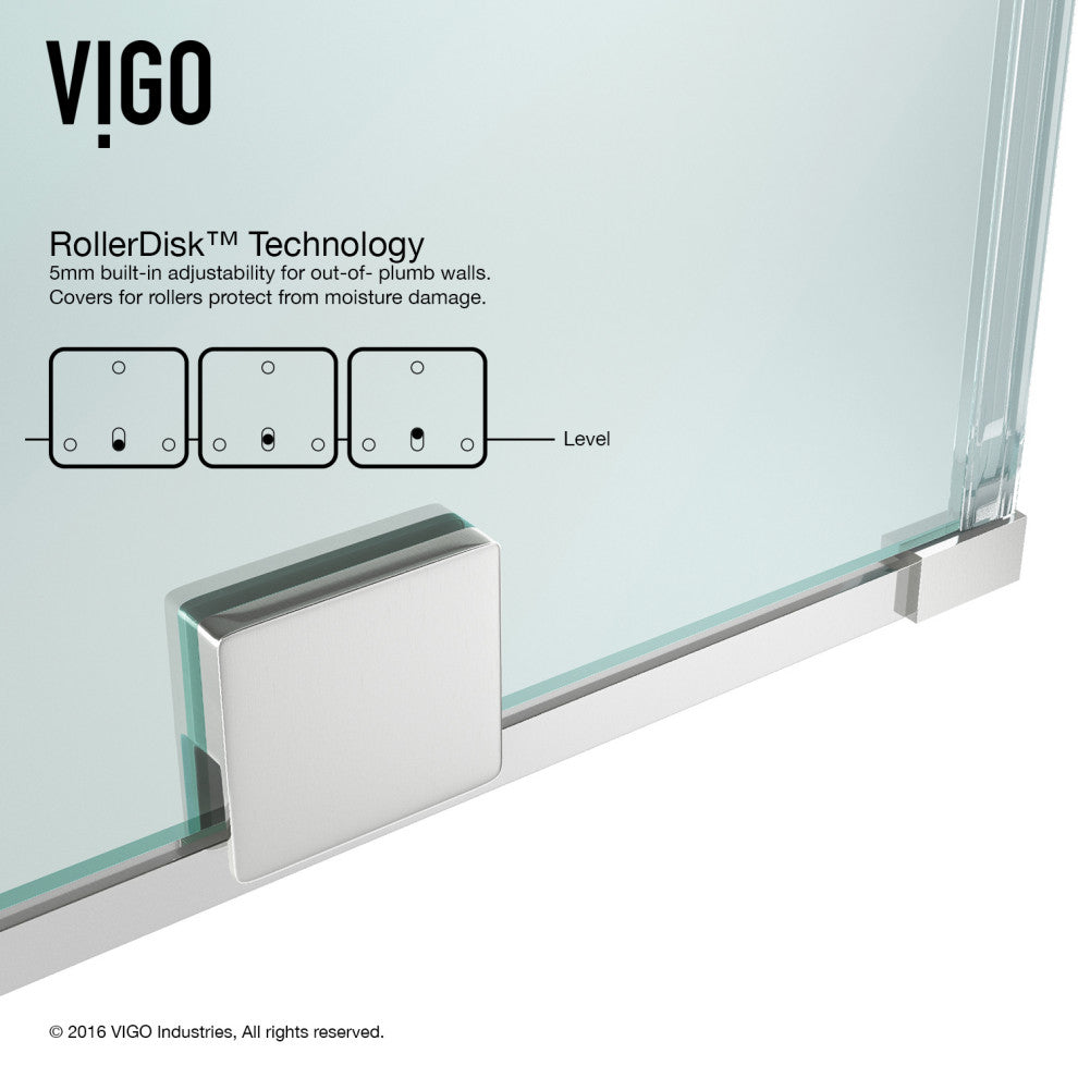 VIGO Ryland 60" to 62" W x 73" H Frameless Track Sliding Shower Door, Stainless Steel, Clear Glass